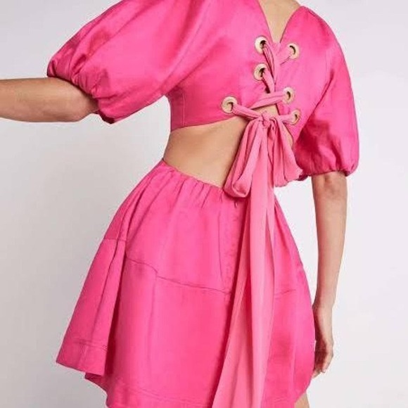 NWT Aje Admiration Hot Pink Balloon Sleeve Corset LaceUp Bow Mini Dress‎ US4|AU8 - Picture 4 of 13